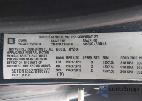 2007 Hummer H3 Suv z USA, uszkodzony, nr VIN 5GTDN13E278165777